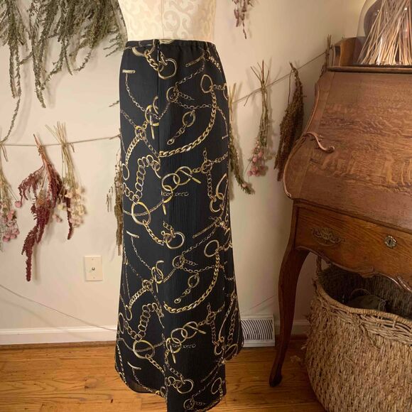 Evan Picone Black Gold Chain Midi Plus Size A Line Skirt Size 16 - Picture 3 of 6